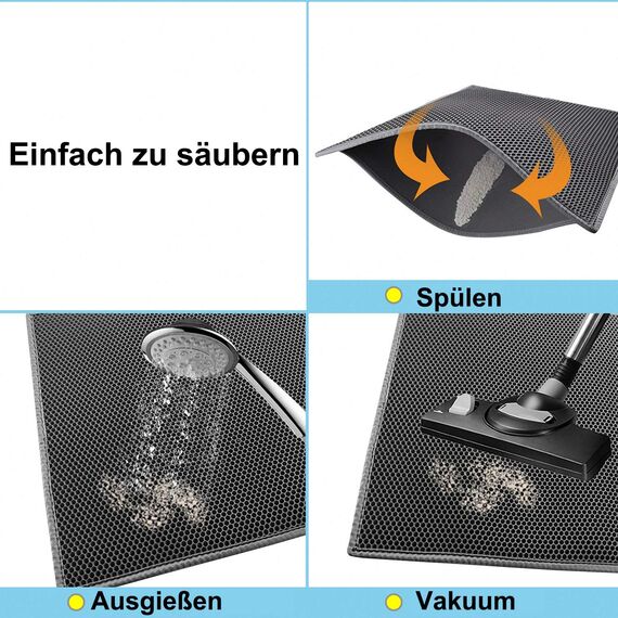 Pieviev Katzenklo Matte, Katzenstreu Matte Katzenklo Unterleger Waben Design Katzentoilette Vorleger wasserdichte Doppelte Schichte Entwurf Bienenwabe Mat (Grau 76x61 cm)