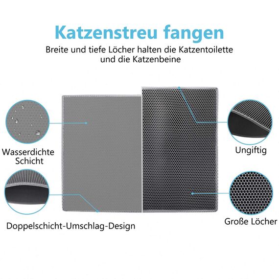 Pieviev Katzenklo Matte, Katzenstreu Matte Katzenklo Unterleger Waben Design Katzentoilette Vorleger wasserdichte Doppelte Schichte Entwurf Bienenwabe Mat (Grau 76x61 cm)