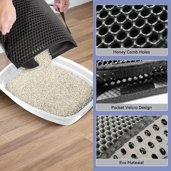 Hanbramo Katzenklo Matte, 61×38CM Honeycomb Double Layer Non-Slip Katzenstreu Matte, wasserdicht und Urin Proof Katzen Matte für Litter Catcher, Cat Litter Mat Streu Kontrolle