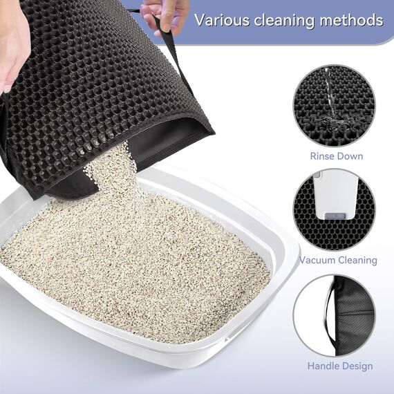 Hanbramo Katzenklo Matte, 61×38CM Honeycomb Double Layer Non-Slip Katzenstreu Matte, wasserdicht und Urin Proof Katzen Matte für Litter Catcher, Cat Litter Mat Streu Kontrolle