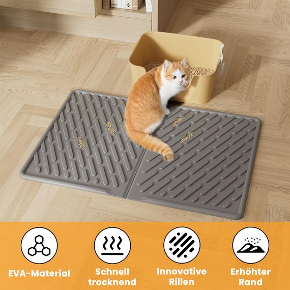 Pieviev Katzenklo Matte, 61×43cm Katzenstreu Matte vor Katzentoilette, Wasserdichte Katzenklo Unterleger zum Auffangen von Katzenstreu, Leichte EVA Katzenmatte in Grau
