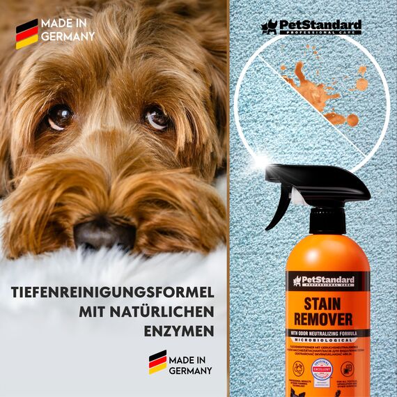 PetStandard Enzymreiniger für Katzenurin & Hundeurin – Fleckenentferner & Geruchsentferner für Teppiche & Polster | Extra Schaumkraft | Made in Germany | 750ml