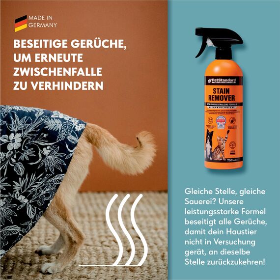 PetStandard Enzymreiniger für Katzenurin & Hundeurin – Fleckenentferner & Geruchsentferner für Teppiche & Polster | Extra Schaumkraft | Made in Germany | 750ml