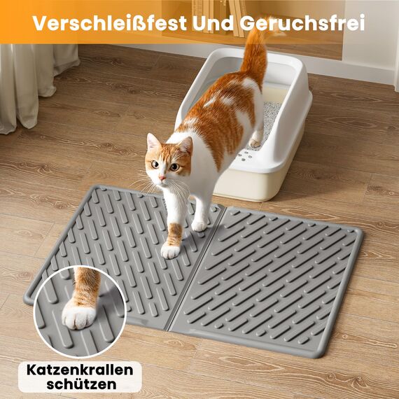 Pieviev Katzenklo Matte, 61×43cm Katzenstreu Matte vor Katzentoilette, Wasserdichte Katzenklo Unterleger zum Auffangen von Katzenstreu, Leichte EVA Katzenmatte in Grau