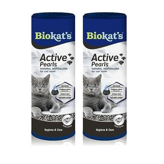 Biokat's Active Pearls - Streuzusatz mit Aktivkohle verbessert Geruchsbindung und Saugfähigkeit der Katzenstreu - 1 Dose (1 x 700 ml) (Packung mit 2)