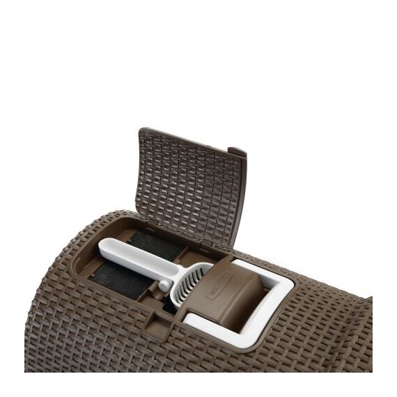 Curver petlife Katzentoilette mit Deckel, Katzenklo inklusive Schaufel, Moderne Rattangeflecht-Optik, Mokka, 51,5 x 38,5 x 40 cm, mokka