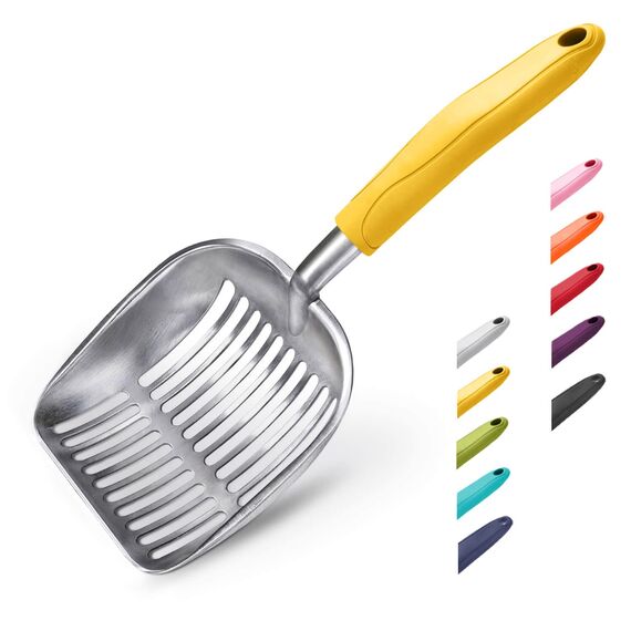 WePet Katzenstreuschaufel, Aluminiumlegierung, Metall Schaufel für Katzen, Tiefe Schaufel, Langer Griff, Kotsieb, Kätzchen Kotheber, langlebig, robust, für Katzenklo