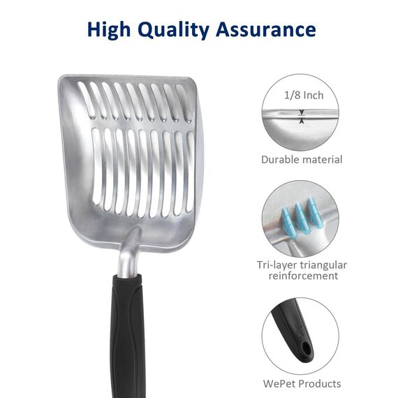 WePet Katzenstreuschaufel, Aluminiumlegierung, Metall Schaufel für Katzen, Tiefe Schaufel, Langer Griff, Kotsieb, Kätzchen Kotheber, langlebig, robust, für Katzenklo