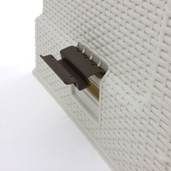 Curver petlife Katzentoilette mit Deckel, Katzenklo inklusive Schaufel, moderne Rattangeflecht-Optik, weiß, 51,5 x 38,5 x 40 cm