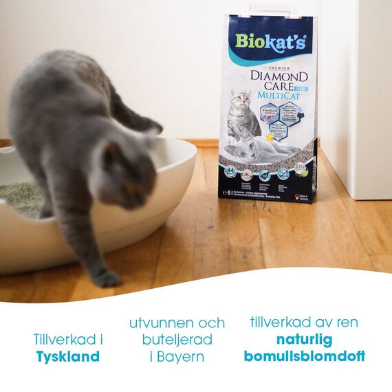 Biokat's Diamond Care MultiCat Fresh Katzenstreu mit Duft - Feine Klumpstreu aus Bentonit mit Aktivkohle speziell für Mehrkatzen-Haushalte - 1 Sack (1 x 8 L) (Packung mit 3)