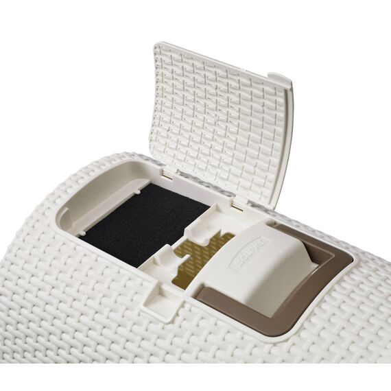 Curver petlife Katzentoilette mit Deckel, Katzenklo inklusive Schaufel, moderne Rattangeflecht-Optik, weiß, 51,5 x 38,5 x 40 cm