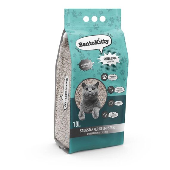 BentoKitty Katzenstreu (10L, 1er Pack) mit Aktivkohle, Klumpend, weiß, feinkörnig, Klumpstreu aus Bentonite, für Sensitive Katzenpfoten geeignet
