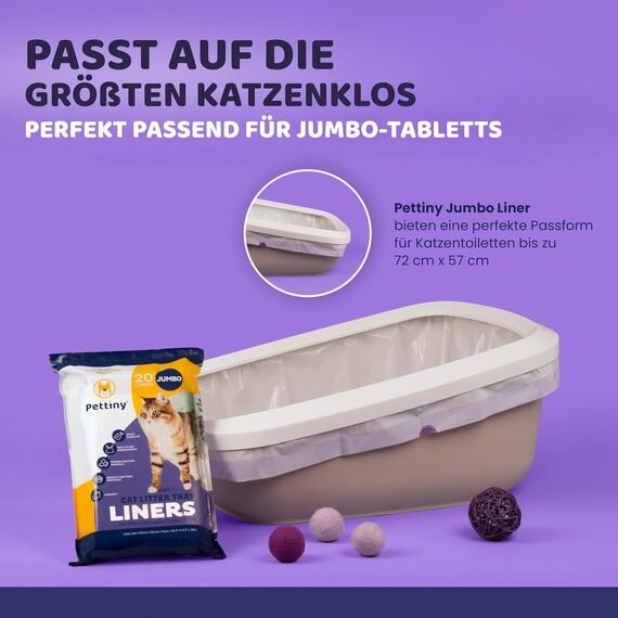 Pettiny Jumbo Katzentoilettenbeutel mit Zugbändern – 20er Pack Kratzfeste Tüten für Riesige Katzentoilette
