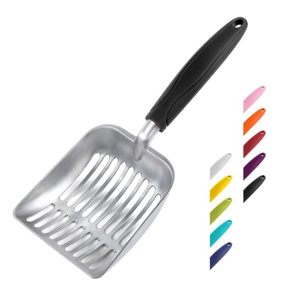 WePet Katzenstreuschaufel, Aluminiumlegierung, Metall Schaufel für Katzen, Tiefe Schaufel, Langer Griff, Kotsieb, Kätzchen Kotheber, langlebig, robust, für Katzenklo