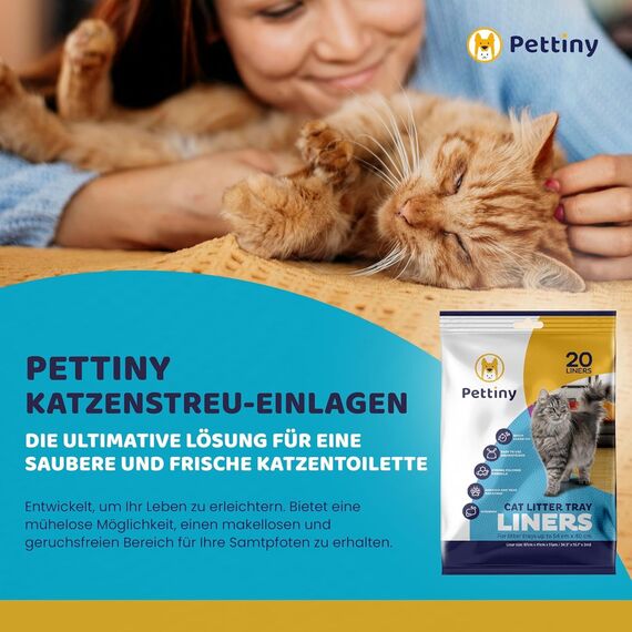 Pettiny 20 Katzentoilettenbeutel mit Zugbändern Kratzfeste Tüten für mittel und groß Katzenklo