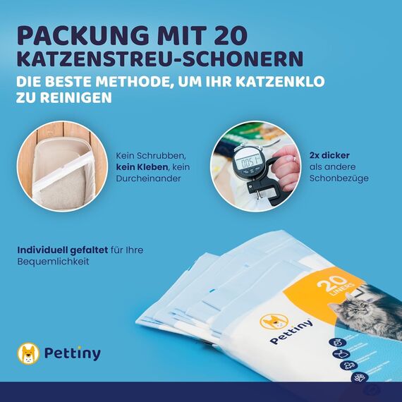 Pettiny 20 Katzentoilettenbeutel mit Zugbändern Kratzfeste Tüten für mittel und groß Katzenklo