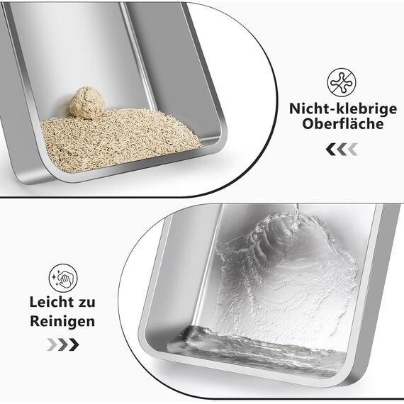 FURTIME Katzenklo Edelstahl XXL, Katzentoilette Edelstahl 30L Katzenklo Groß mit Katzenstreuschaufel und Doppelschicht Matte, Auslaufsichere XXL Litter Box, 58x37x28.5cm