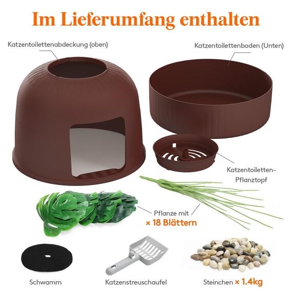 Lifewit Katzenklo Blumentopf mit Pflanze und Schaufel, Katzenklo Versteckt, Katzentoilette XXL mit Geruchskontrolle & Kohlefilter für Wohnzimmer Schlafzimmer Ecke, 48 x 120 cm/19x47, Braun