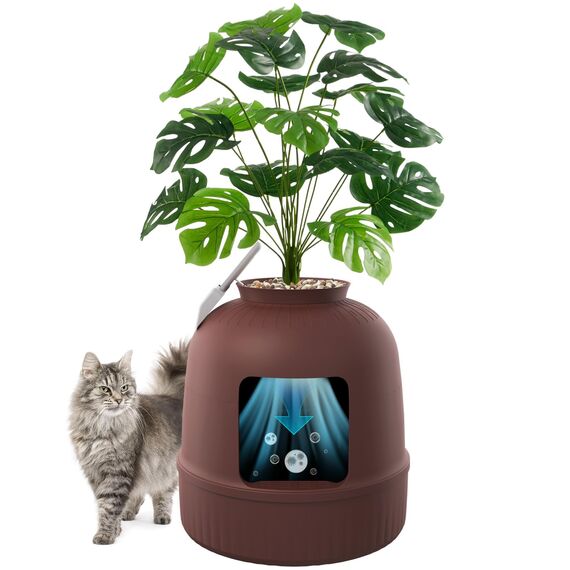 Lifewit Katzenklo Blumentopf mit Pflanze und Schaufel, Katzenklo Versteckt, Katzentoilette XXL mit Geruchskontrolle & Kohlefilter für Wohnzimmer Schlafzimmer Ecke, 48 x 120 cm/19x47, Braun