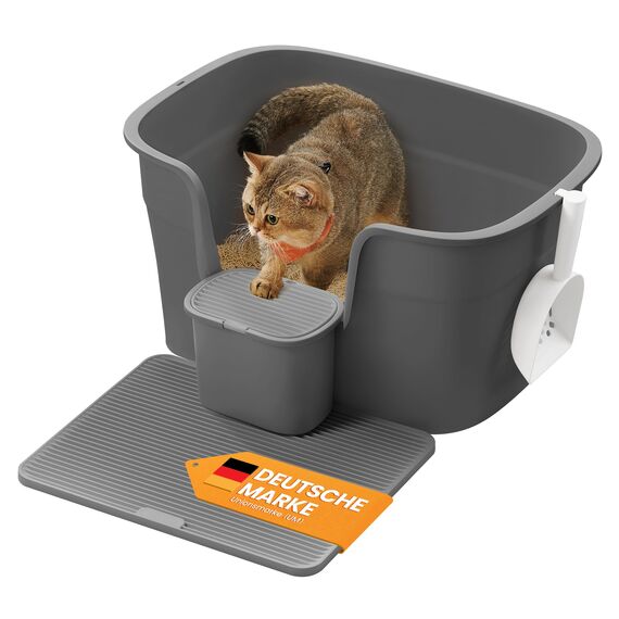 Feandrea Katzenklo, extragroße Katzentoilette, für Mehrkatzenhaushalte, mit hohen Seitenwänden, Katzenstreumatte, Aufbewahrungsbox, Schaufel, für große Katzen, schiefergrau PPT003G02