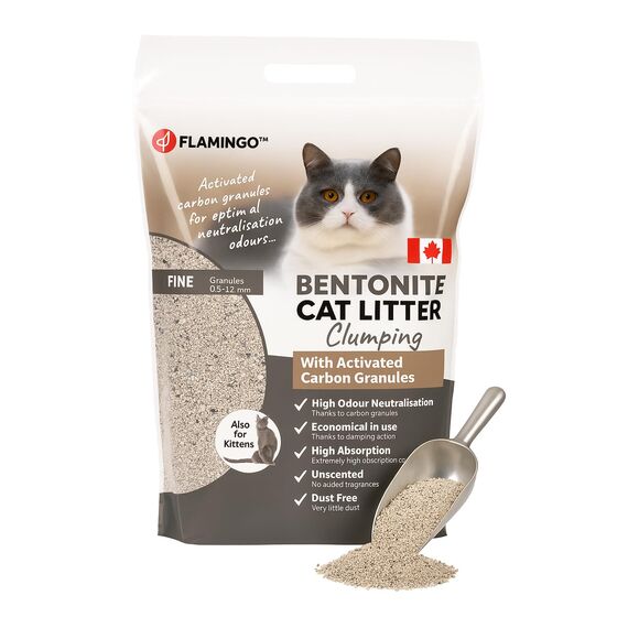 Flamingo Katzenstreu - katzenstreu klumpstreu - extra feiner Körnung - 12L (12KG) für 10 Wochen - Herkunft Kanada - auch für Kätzchen - natürlich & duftfrei - Ideal für 1 oder mehrere Katzen