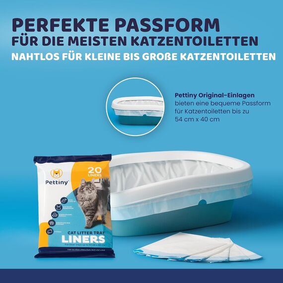 Pettiny 20 Katzentoilettenbeutel mit Zugbändern Kratzfeste Tüten für mittel und groß Katzenklo