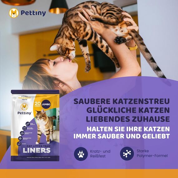 Pettiny Jumbo Katzentoilettenbeutel mit Zugbändern – 20er Pack Kratzfeste Tüten für Riesige Katzentoilette