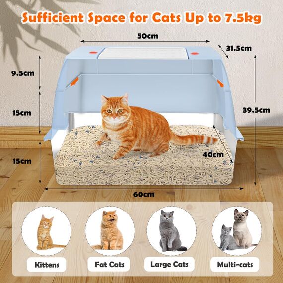 Vivifying Katzenklo Edelstahl mit Deckel, XL Leicht zu Reinigen und Geruchsresistent Katzentoilette Edelstahl, Rostfreier Stahl Katzenklo mit Pedals, Schaufel und Matte (Blau)