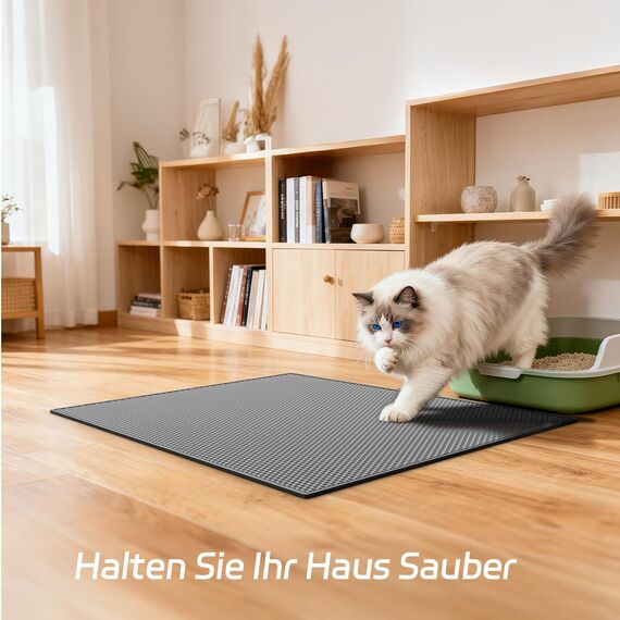 Garoopion Katzenklo Matte, EVA Katzenstreu Matte, Waben Katzenmatte Katzenklo, Doppelte Schichte, 61x38 cm, Grau,1 Seite Verbunden