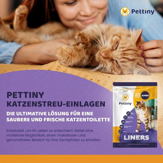 Pettiny Jumbo Katzentoilettenbeutel mit Zugbändern – 20er Pack Kratzfeste Tüten für Riesige Katzentoilette