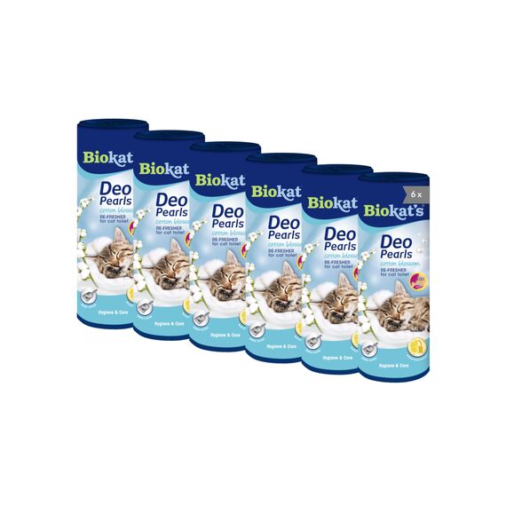 Biokat's Deo Pearls Cotton Blossom - Streuzusatz mit Duft für Frische und feste Klumpen in der Katzentoilette - 6 Dosen (6 x 700 g)