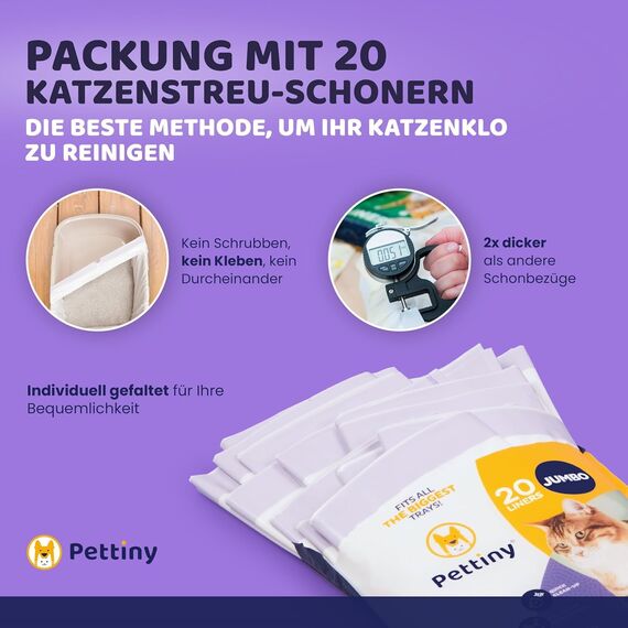 Pettiny Jumbo Katzentoilettenbeutel mit Zugbändern – 20er Pack Kratzfeste Tüten für Riesige Katzentoilette