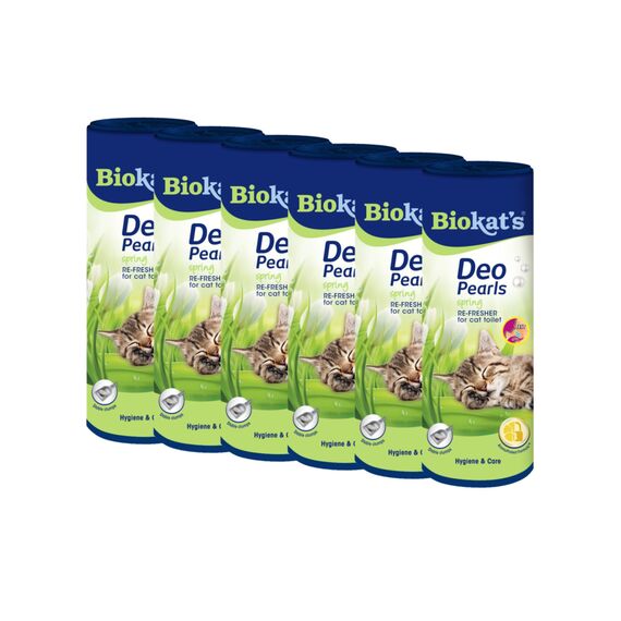 Biokat's Deo Pearls Spring - Streuzusatz mit Duft für Frische und feste Klumpen in der Katzentoilette - 6 Dosen (6 x 700 g)