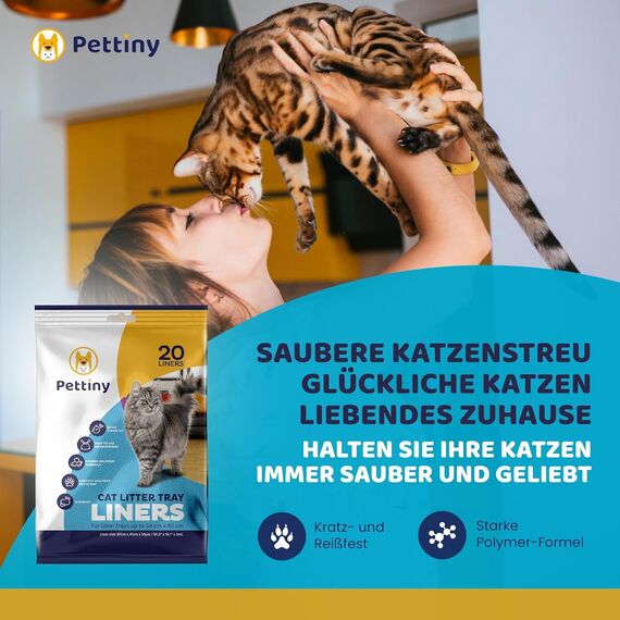 Pettiny 20 Katzentoilettenbeutel mit Zugbändern Kratzfeste Tüten für mittel und groß Katzenklo