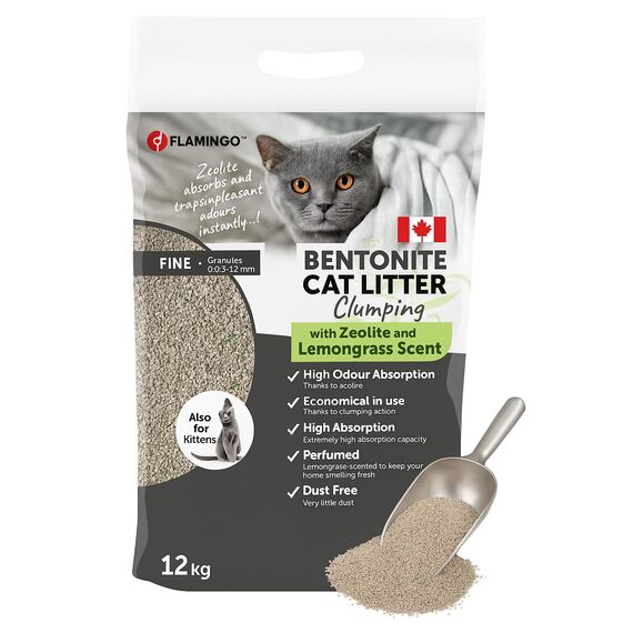 Flamingo Katzenstreu - katzenstreu klumpstreu - Zitronengras-Duft - 12L (12KG) für 10 Wochen - Herkunft Kanada - grüner Zeolith für ultraschnelle Geruchskontrolle - Ideal für 1 oder mehrere Katzen