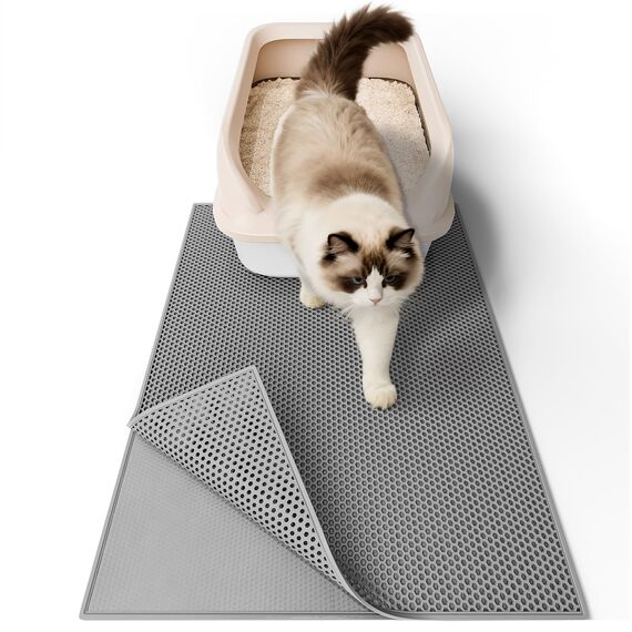 Garoopion Katzenklo Matte, EVA Katzenstreu Matte, Waben Katzenmatte Katzenklo, Doppelte Schichte, 61x38 cm, Grau,1 Seite Verbunden