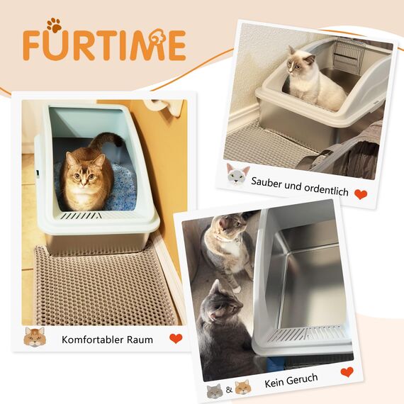 FURTIME Katzenklo Edelstahl XXL, Katzentoilette Edelstahl 35L Große Kapazität Auslaufsicher Gegen Verschüttungen Katzenklo, mit Metall Katzenstreuschaufel 58x36x33cm (Silbergrau)