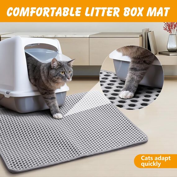 Katzenklo Matte, 73.5 × 62cm Katzenklo Unterleger Doppelschicht Katzenstreu Matte Katzentoilette Matte Rutschfest Wasserdicht für Toilette Wohnzimmer (Grau)