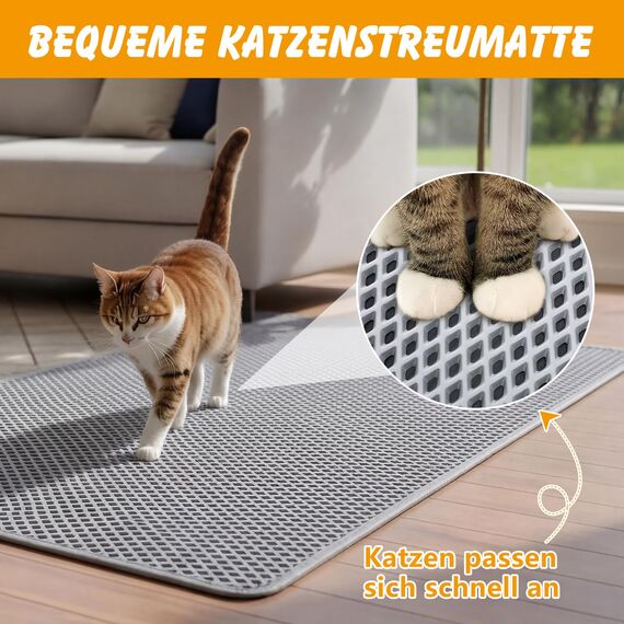 ondware Katzenklo Matte, 100 × 74cm Katzenstreu Matte Groß Katzentoilette Matte Doppellagig Katzenklo Unterleger rutschfest für den Boden, Grau