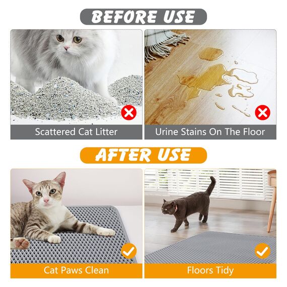 Katzenklo Matte, 73.5 × 62cm Katzenklo Unterleger Doppelschicht Katzenstreu Matte Katzentoilette Matte Rutschfest Wasserdicht für Toilette Wohnzimmer (Grau)