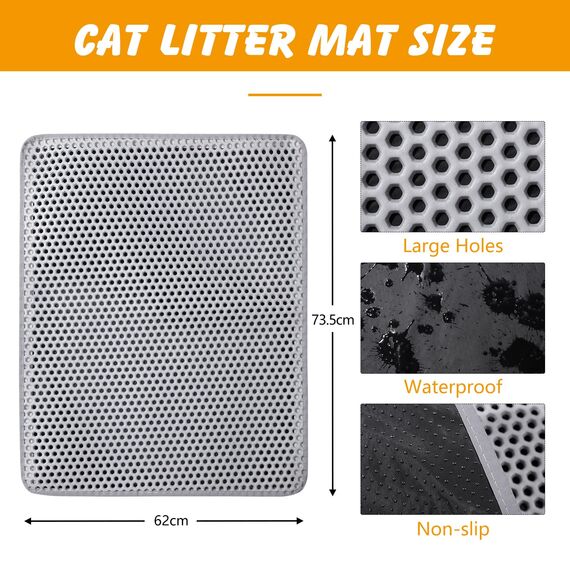 Katzenklo Matte, 73.5 × 62cm Katzenklo Unterleger Doppelschicht Katzenstreu Matte Katzentoilette Matte Rutschfest Wasserdicht für Toilette Wohnzimmer (Grau)