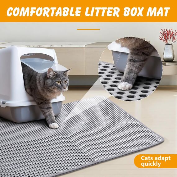 ondware Katzenklo Matte, 100 × 74cm Katzenstreu Matte Groß Katzentoilette Matte Doppellagig Katzenklo Unterleger rutschfest für den Boden, Grau