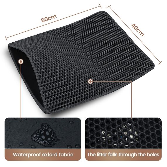 Katzenklo Matte, 50x40 cm Katzenstreu Matte, Doppelte Schichte Non-Slip wasserdichte Entwurf Katzenmatte Katzenklo, Bienenwabe Matte Katzentoilette, Cat Litter Mat Streu Kontrolle
