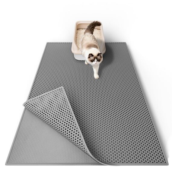 Garoopion Katzenklo Matte, 76x61cm Eva Katzenstreu Matte, Waben Katzenmatte katzenklo, Doppelte Schichte, Grau,1 Seite Verbunden