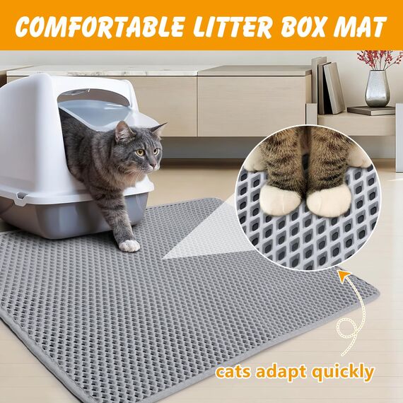 Katzenklo Matte, 73.5 × 62cm Katzenklo Unterleger Doppelschicht Katzenstreu Matte Katzentoilette Matte Rutschfest Wasserdicht für Toilette Wohnzimmer (Grau)