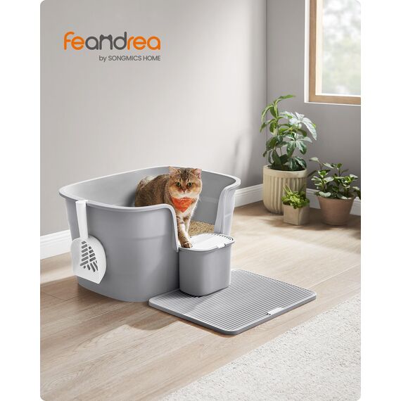 Feandrea Katzenklo, extragroße Katzentoilette, für Mehrkatzenhaushalte, mit hohen Seitenwänden, Katzenstreumatte, Aufbewahrungsbox, Schaufel, für große Katzen, Taubengrau PPT003G01
