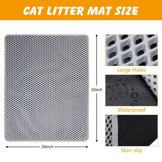 Katzenklo Matte, 73.5 × 62cm Katzenklo Unterleger Doppelschicht Katzenstreu Matte Katzentoilette Matte Rutschfest Wasserdicht für Toilette Wohnzimmer (Grau)