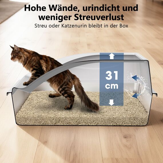 FURTIME Katzenklo Edelstahl XXXL, Katzentoilette Edelstahl 60 L Große Kapazität Auslaufsicher Gegen Verschüttungen Katzenklo, mit Metall Katzenstreuschaufel 71x51x31cm (Silbergrau)