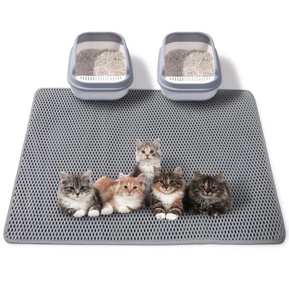 ondware Katzenklo Matte, 100 × 74cm Katzenstreu Matte Groß Katzentoilette Matte Doppellagig Katzenklo Unterleger rutschfest für den Boden, Grau