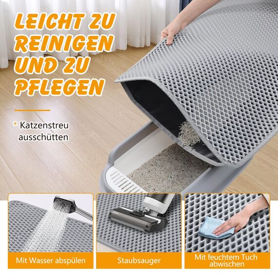 ondware Katzenklo Matte, 100 × 74cm Katzenstreu Matte Groß Katzentoilette Matte Doppellagig Katzenklo Unterleger rutschfest für den Boden, Grau